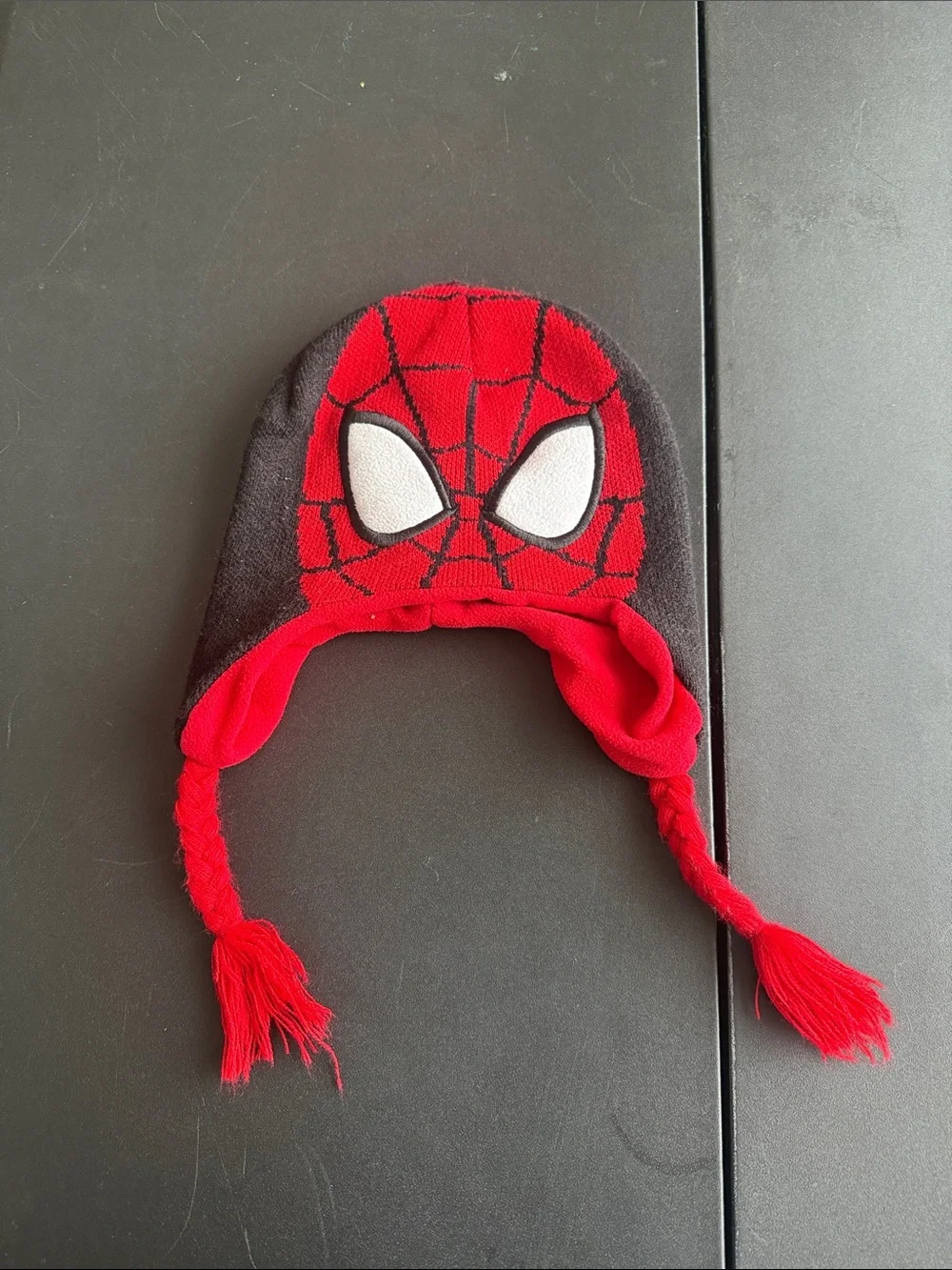 Marvel Kids Red and Black Spider-Man Knit Earflap Hat